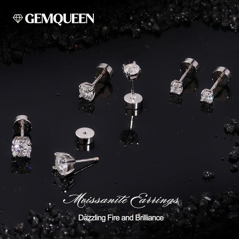 GEMQUEEN 3 Pairs Moissanite Earrings Studs 14K Gold Plated S925 Sterling Silver Flat Back Earring for Women Men - Hypoallergenic Set Cartilage Helix Piercing Jewelry Trendy Thanksgiving Christmas Gifts D Color VVS1 1.8CT - Image 5